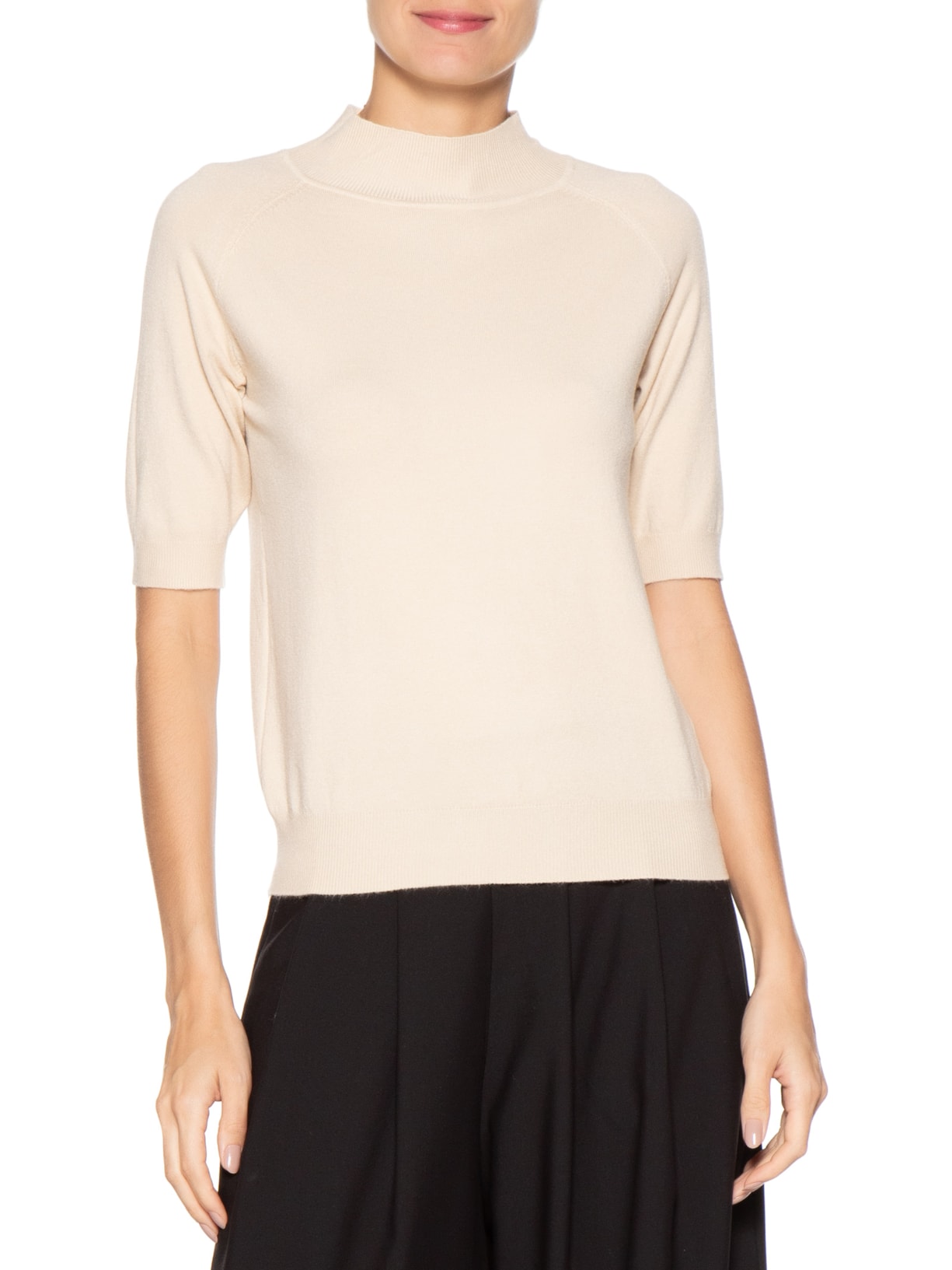 Blusa Feminina Gola Alta Em Tricot Bege '2Essential