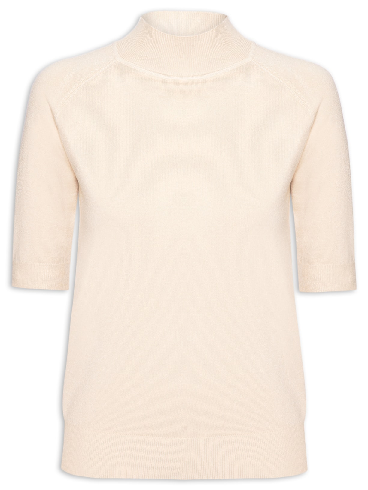 Blusa Feminina Gola Alta Em Tricot Bege '2Essential