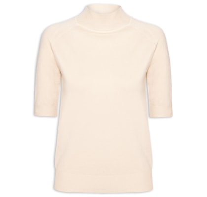 Blusa Feminina Gola Alta Em Tricot - Bege