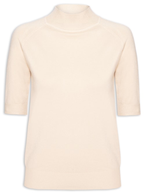 Blusa Feminina Gola Alta Em Tricot - Bege