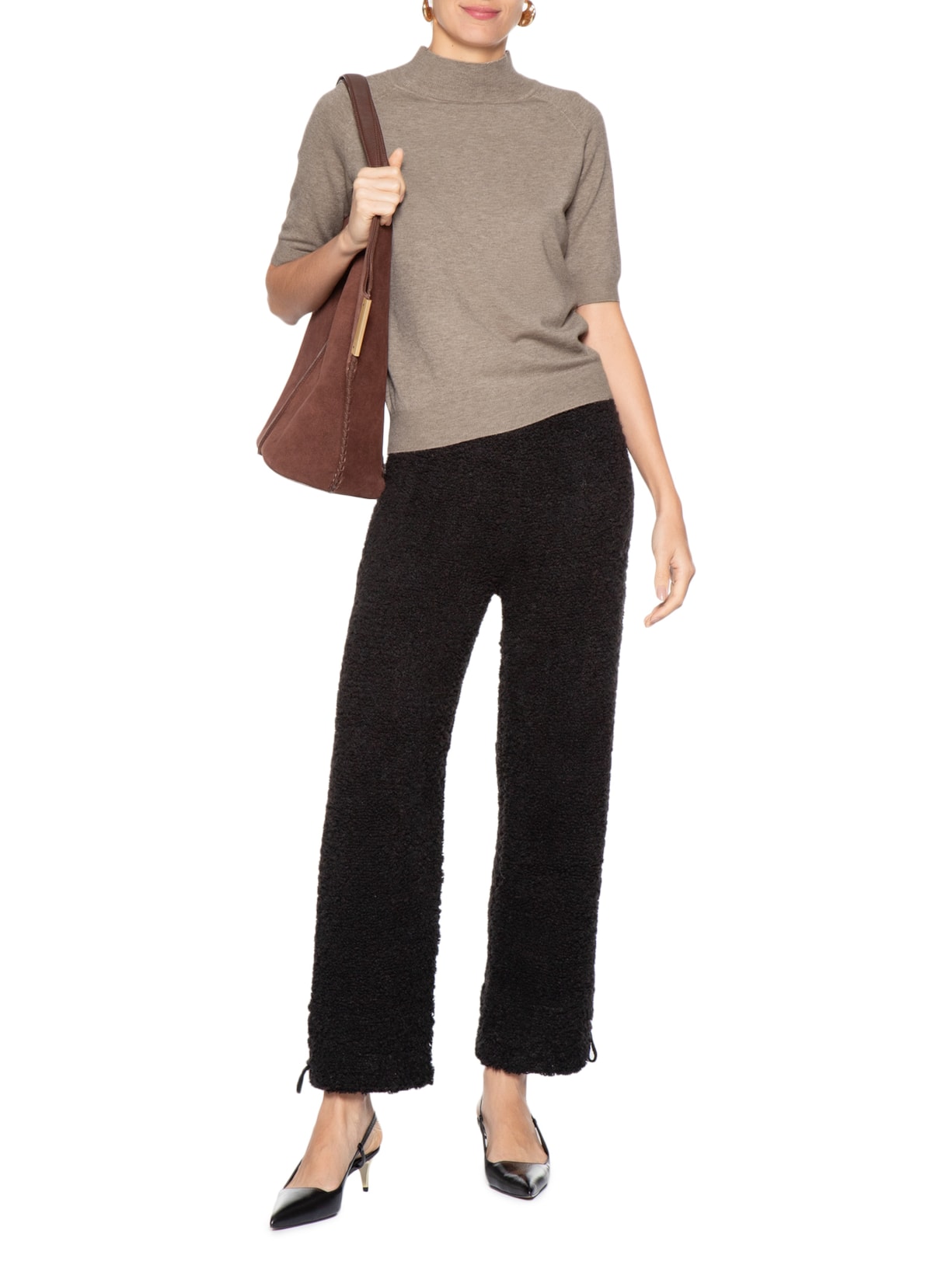 Blusa Feminina Gola Alta Em Tricot Bege '2Essential