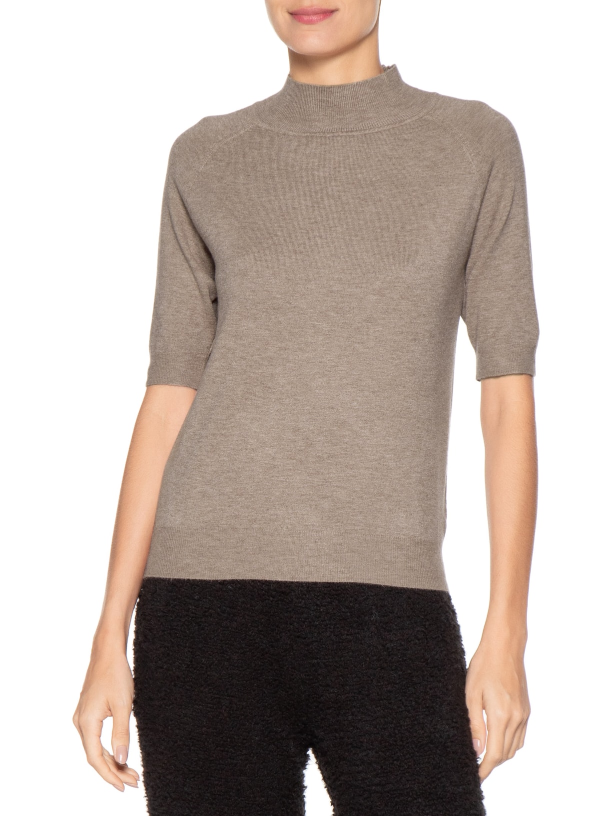 Blusa Feminina Gola Alta Em Tricot Bege '2Essential