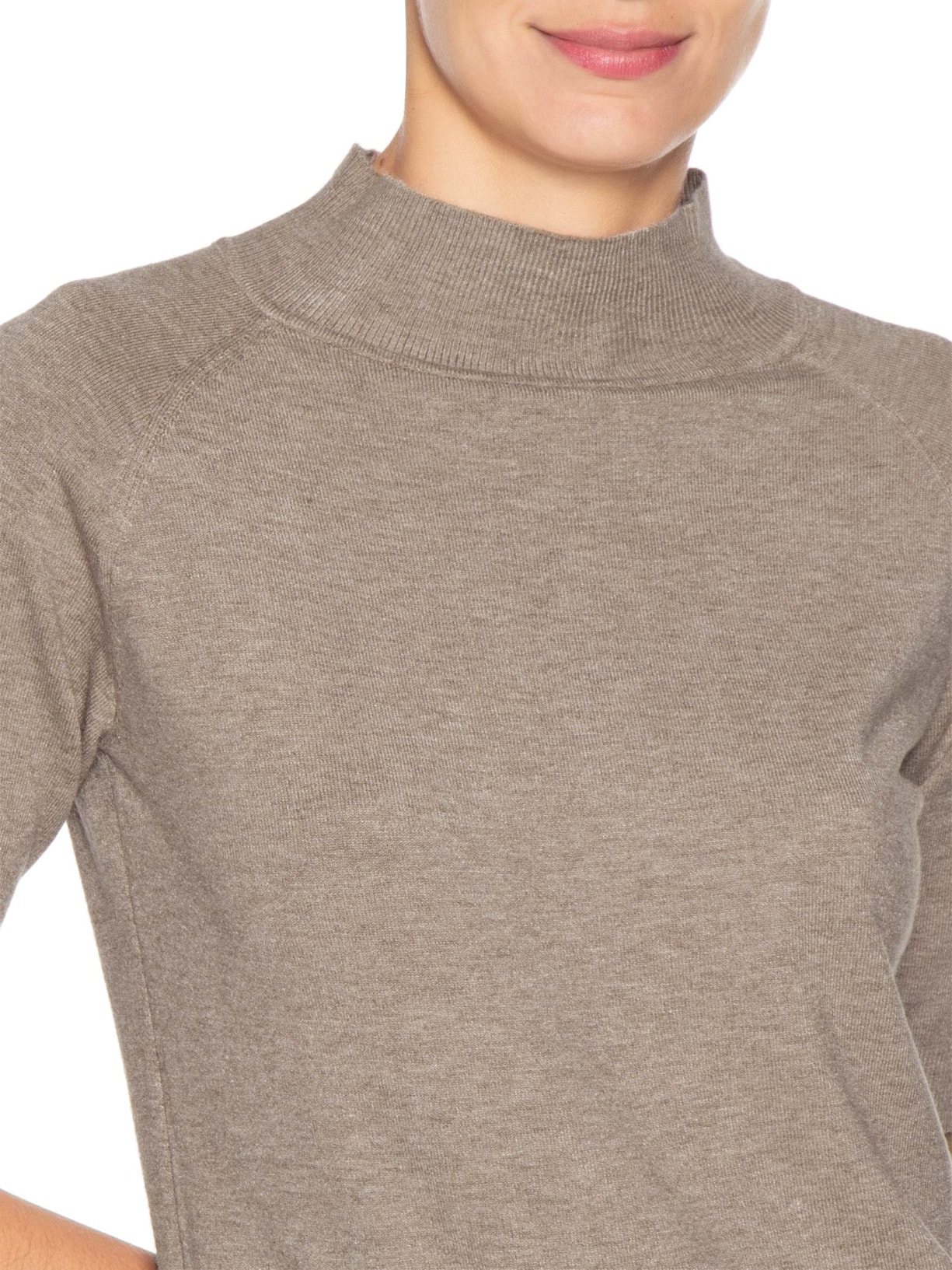 Blusa Feminina Gola Alta Em Tricot Bege '2Essential