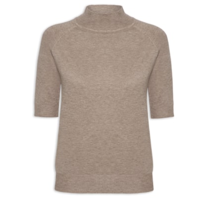 Blusa Feminina Gola Alta Em Tricot - Bege