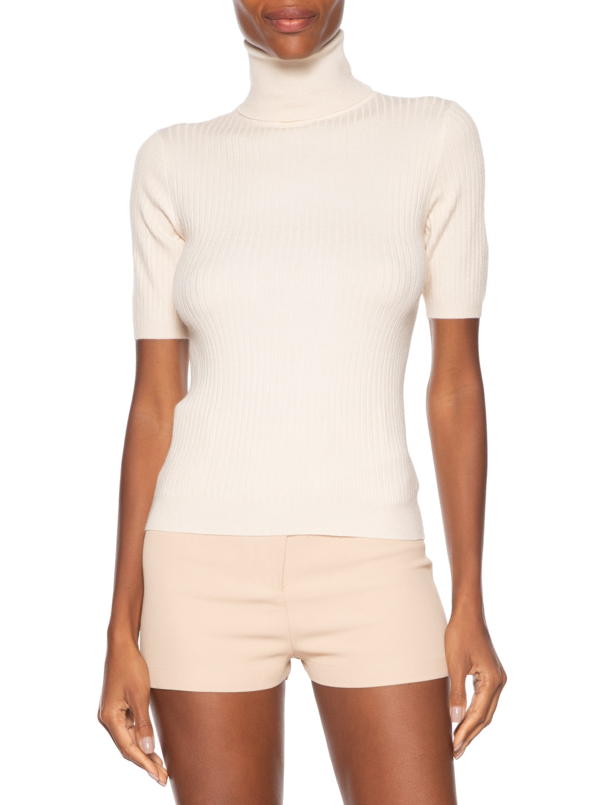 Blusa Feminina Gola Alta Em Tricot Bege '2Essential