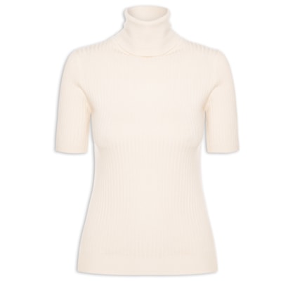 Blusa Feminina Gola Alta Em Tricot - Bege