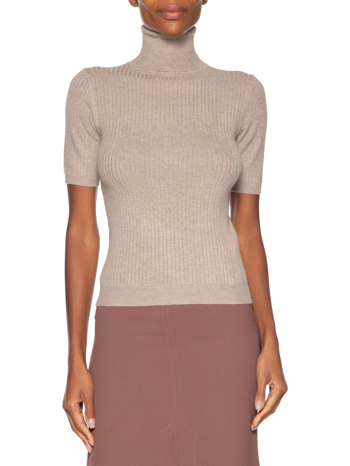 Blusa Feminina Gola Alta Em Tricot Bege '2Essential