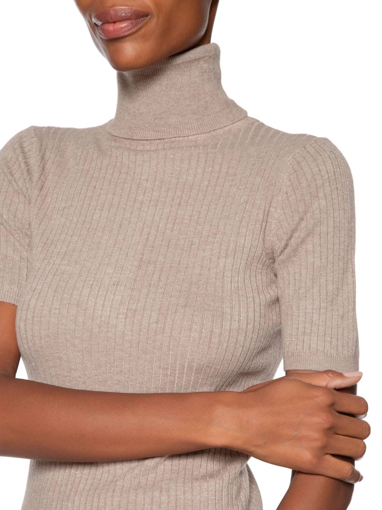 Blusa Feminina Gola Alta Em Tricot Bege '2Essential