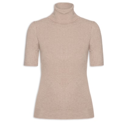 Blusa Feminina Gola Alta Em Tricot - Bege