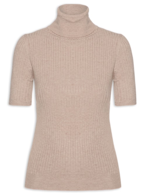 Blusa Feminina Gola Alta Em Tricot - Bege