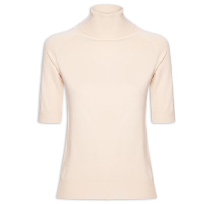 Blusa Feminina Gola Alta Em Tricot - Bege