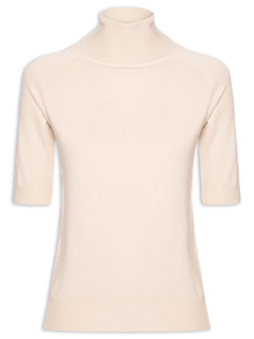Blusa Feminina Gola Alta Em Tricot - Bege