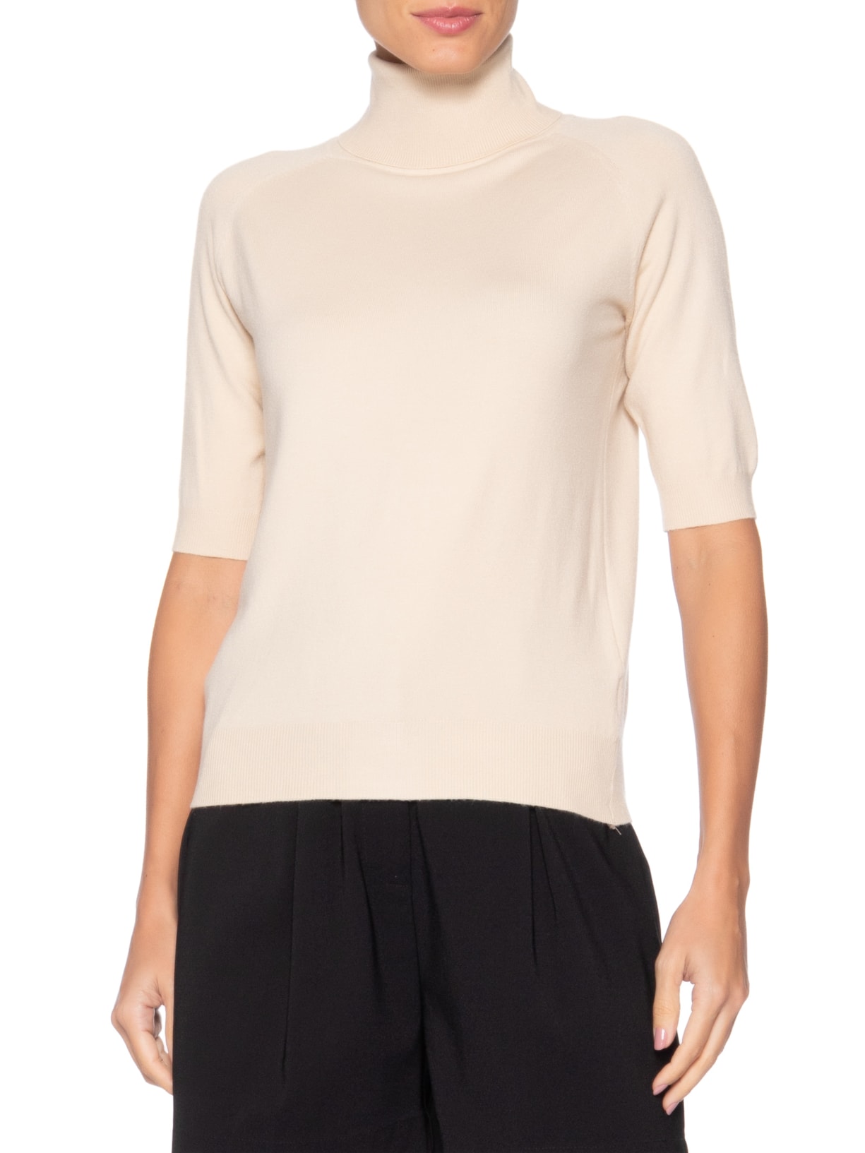 Blusa Feminina Gola Alta Em Tricot Bege '2Essential