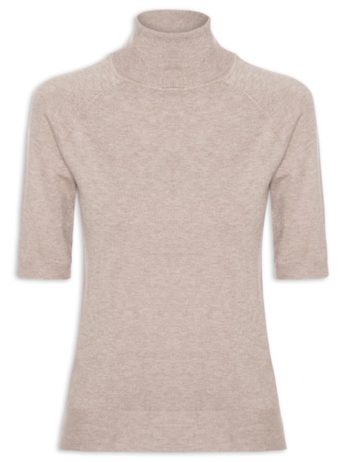 Blusa Feminina Gola Alta Em Tricot - Bege