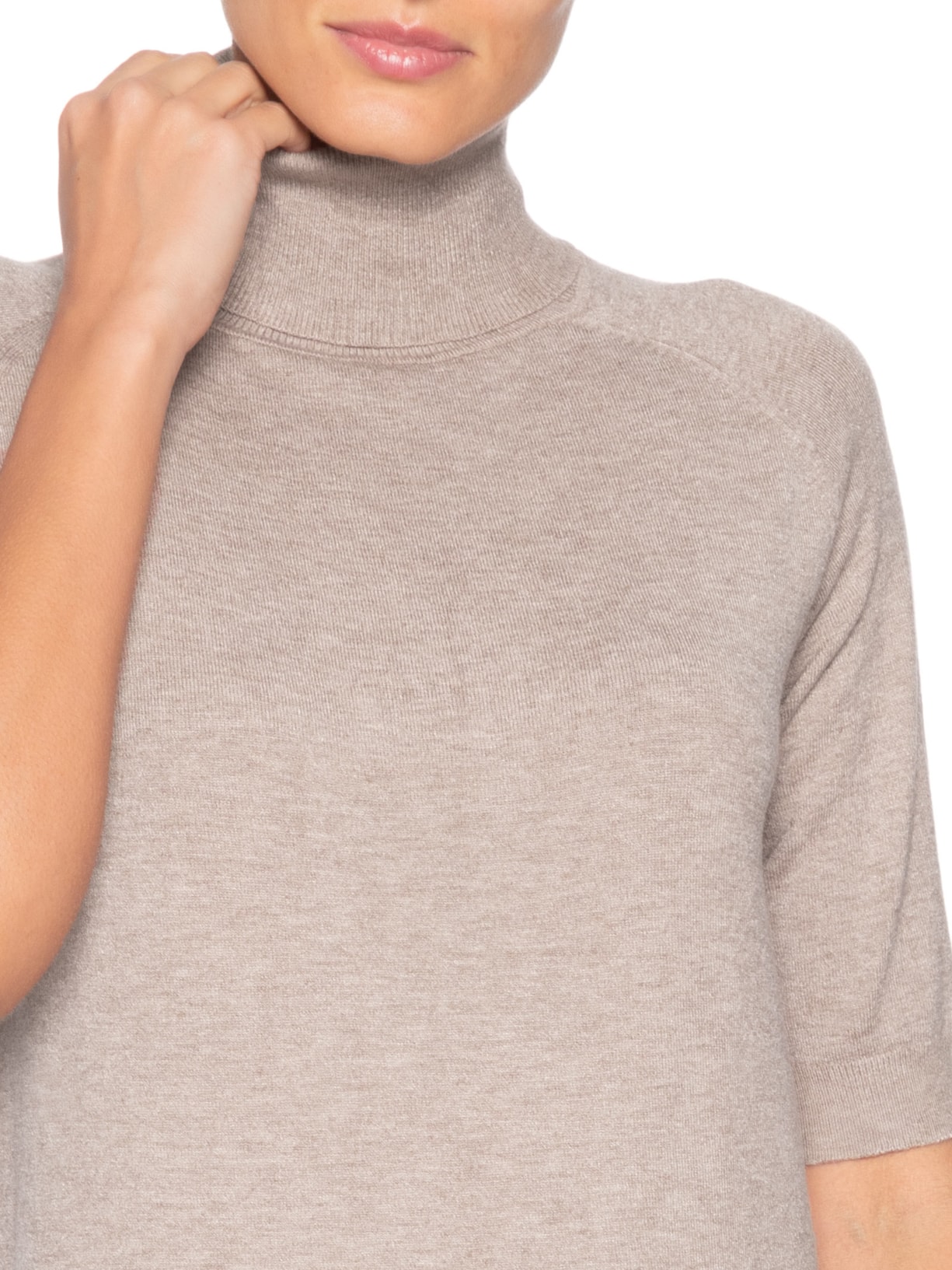 Blusa Feminina Gola Alta Em Tricot Bege '2Essential