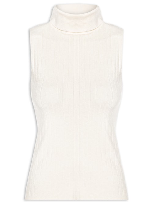 Blusa Feminina Gola Alta Em Tricot - Branco