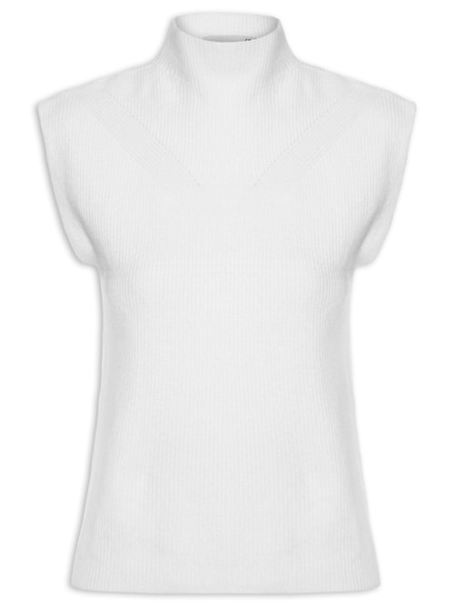 Blusa Feminina Gola Alta Em Tricot - Branco