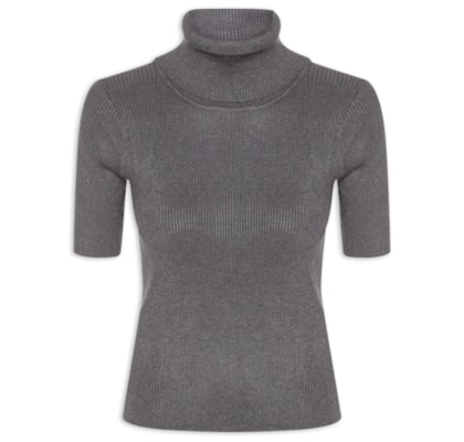 Blusa Feminina Gola Alta em Tricot - Cinza