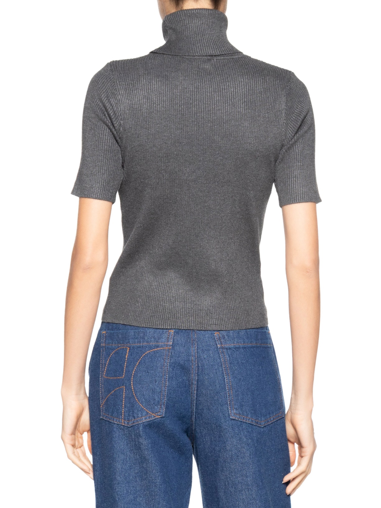 Blusa Feminina Gola Alta em Tricot Cinza '2Essential