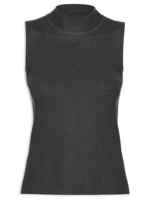 Blusa Feminina Gola Alta Em Tricot - Cinza