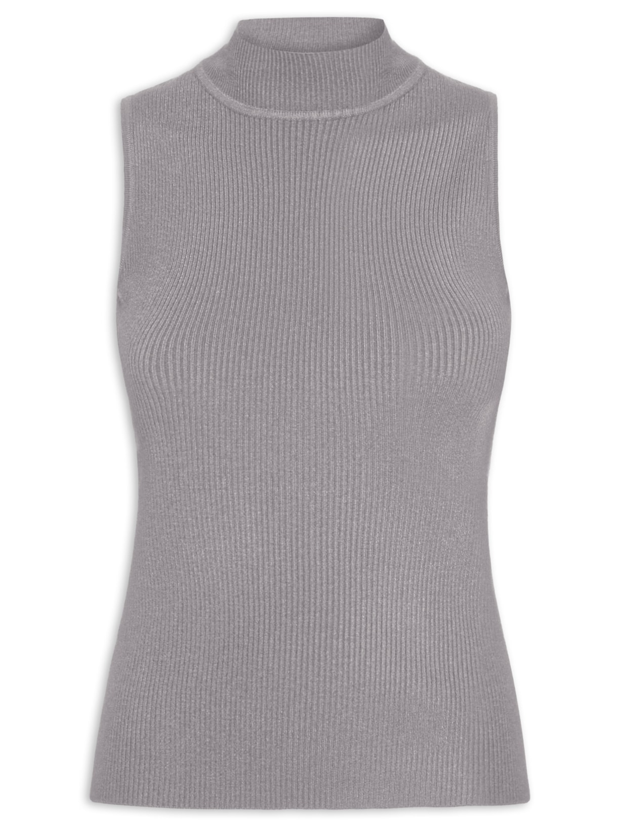 Blusa Feminina Gola Alta Em Tricot - Cinza