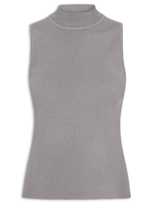 Blusa Feminina Gola Alta Em Tricot - Cinza