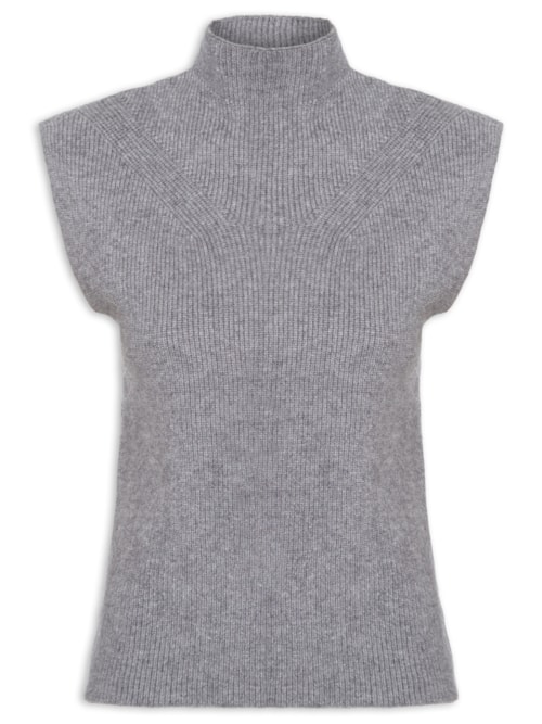 Blusa Feminina Gola Alta Em Tricot - Cinza