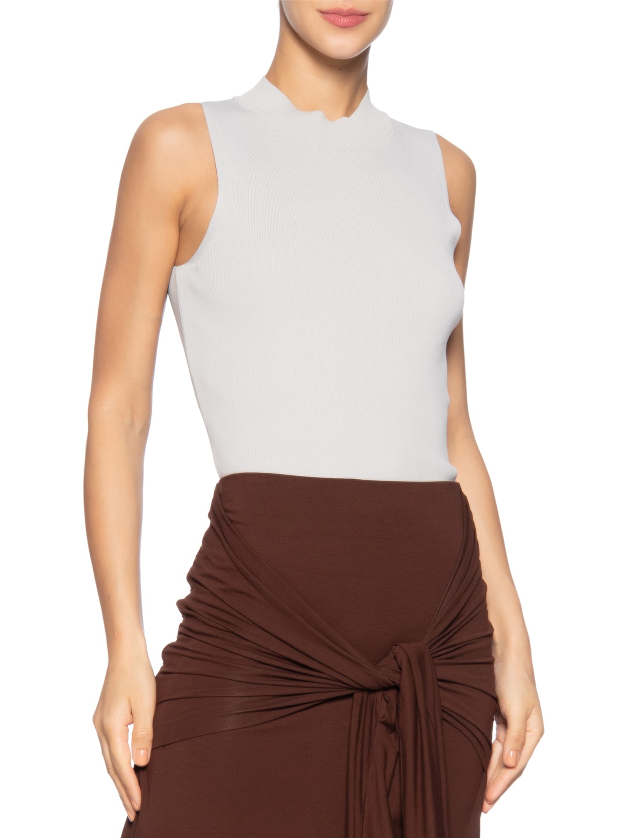 Blusa Feminina Gola Alta Em Tricot Cinza '2Essential
