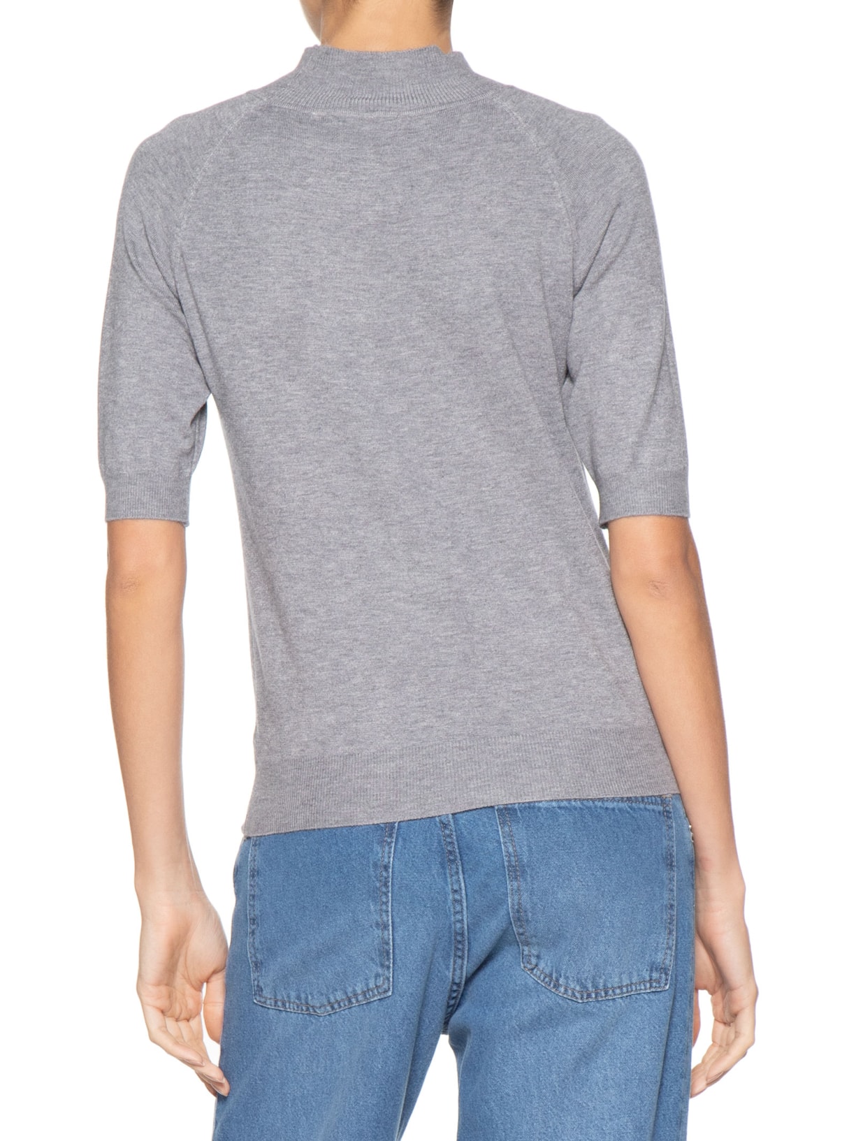 Blusa Feminina Gola Alta Em Tricot Cinza '2Essential