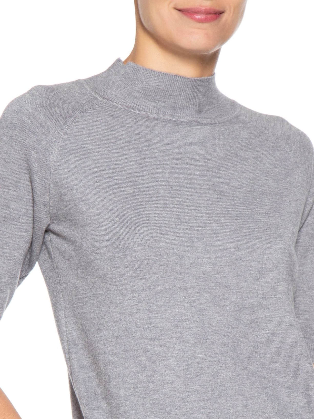 Blusa Feminina Gola Alta Em Tricot Cinza '2Essential