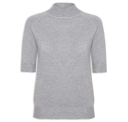Blusa Feminina Gola Alta Em Tricot - Cinza