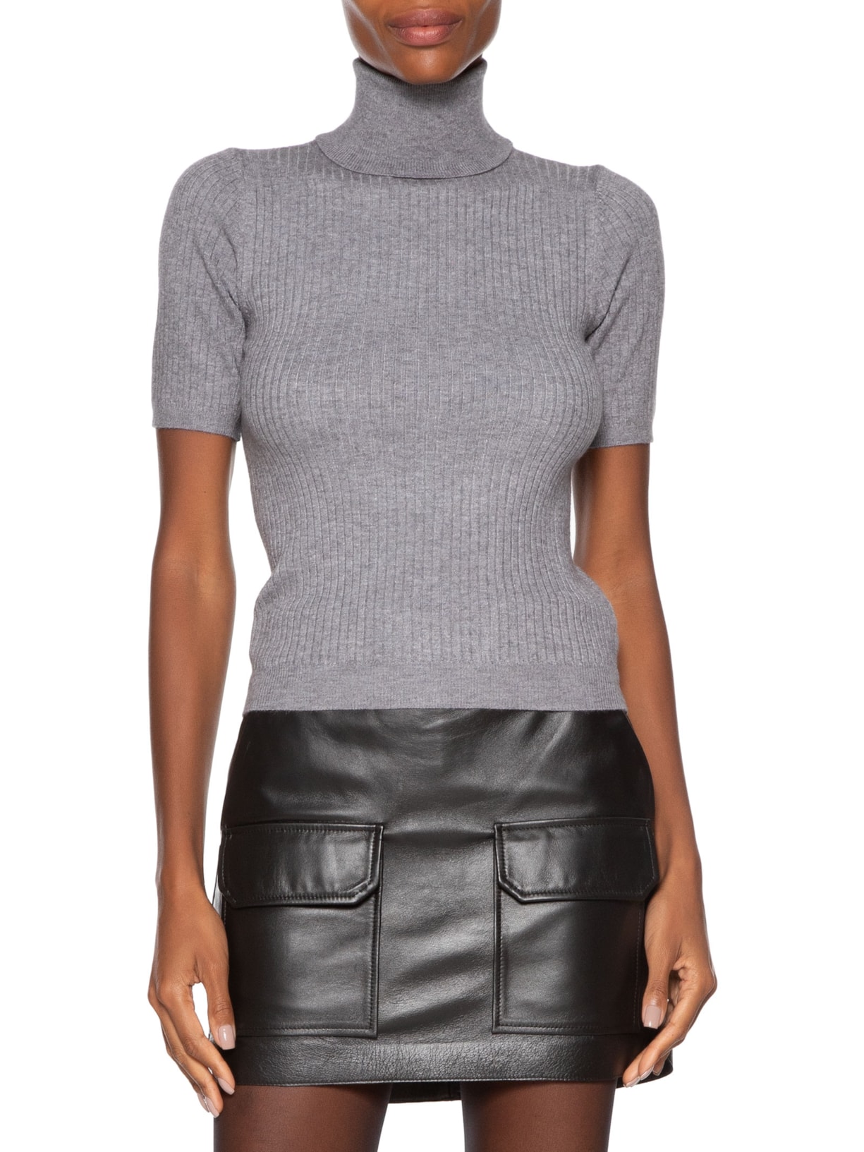 Blusa Feminina Gola Alta Em Tricot Cinza '2Essential