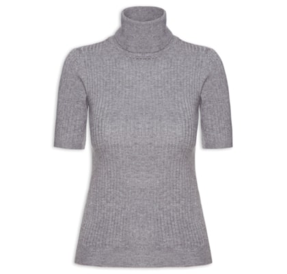 Blusa Feminina Gola Alta Em Tricot - Cinza