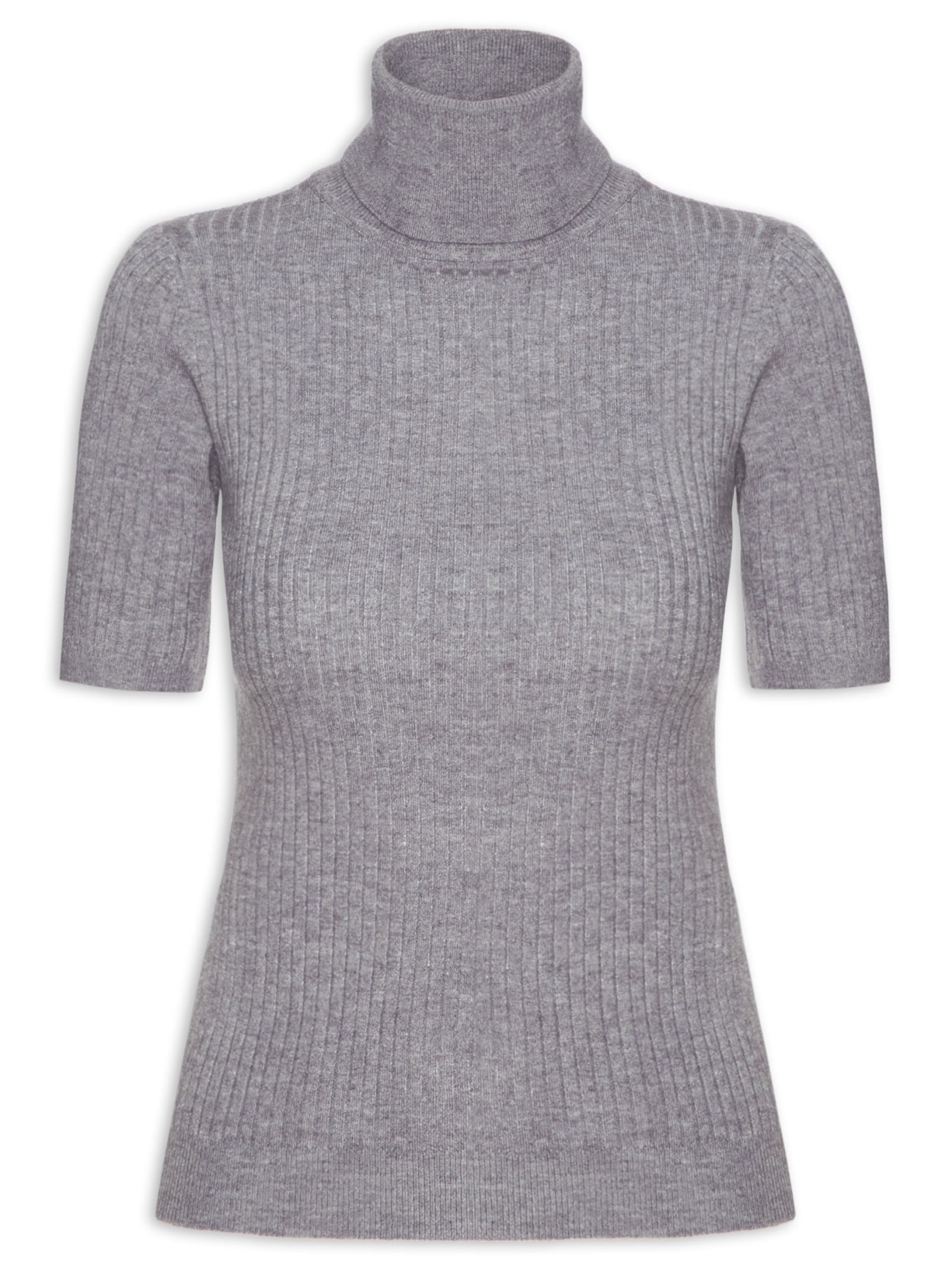 Blusa Feminina Gola Alta Em Tricot - Cinza