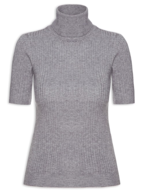 Blusa Feminina Gola Alta Em Tricot - Cinza