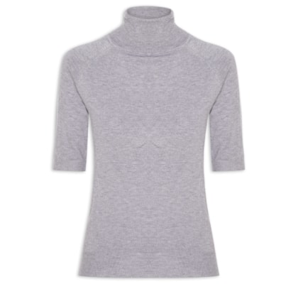 Blusa Feminina Gola Alta Em Tricot - Cinza