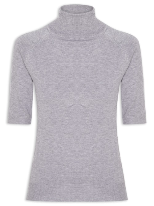 Blusa Feminina Gola Alta Em Tricot - Cinza