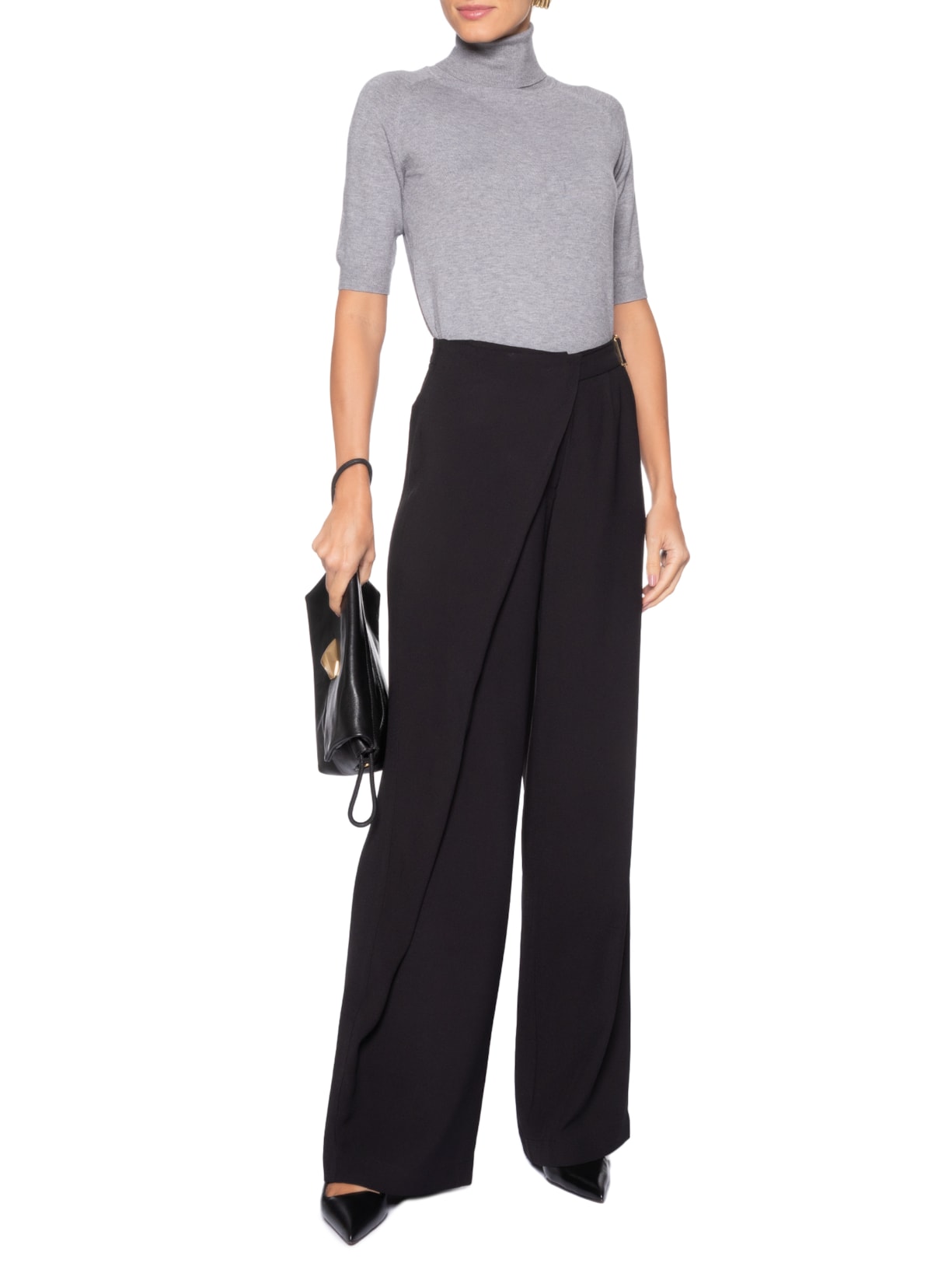 Blusa Feminina Gola Alta Em Tricot Cinza '2Essential