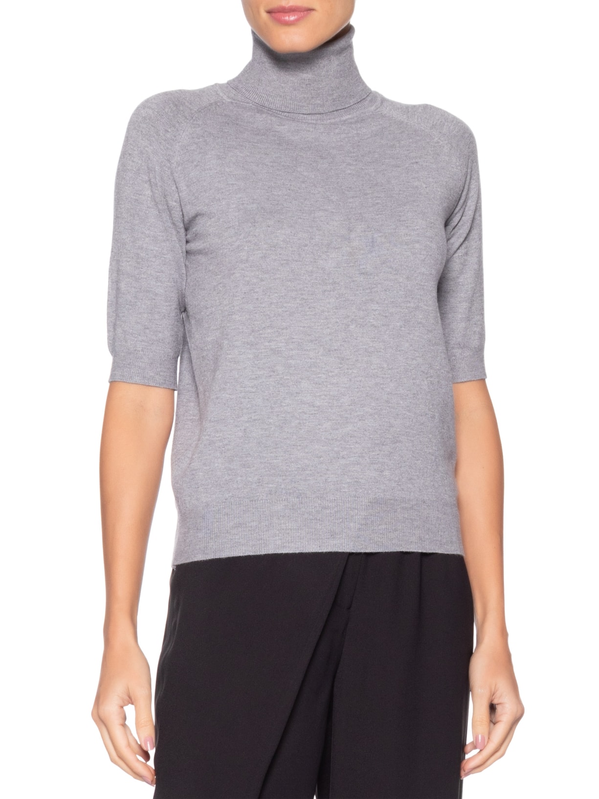 Blusa Feminina Gola Alta Em Tricot Cinza '2Essential