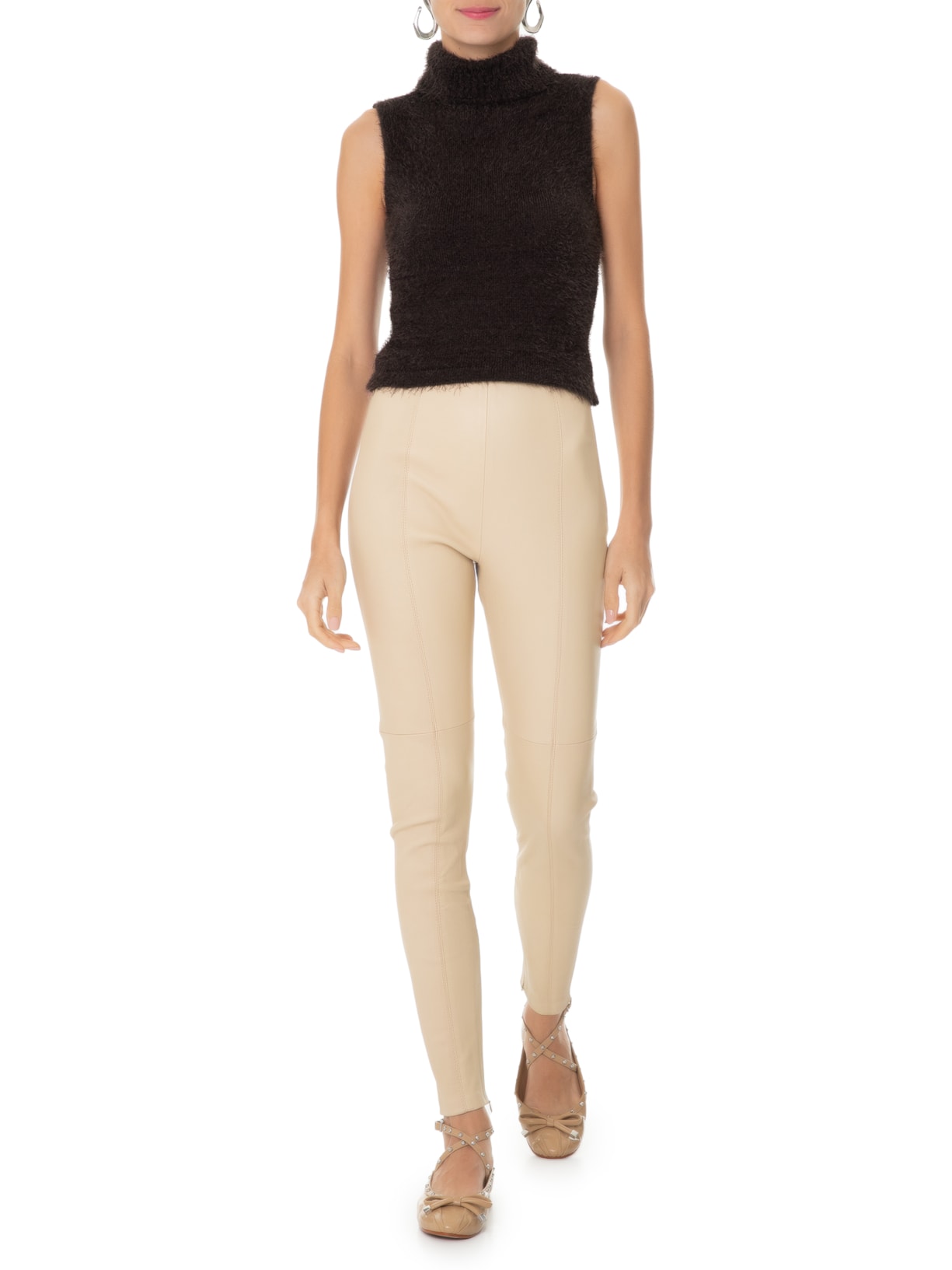 Blusa feminina Gola Alta Em Tricot Marrom '2Essential