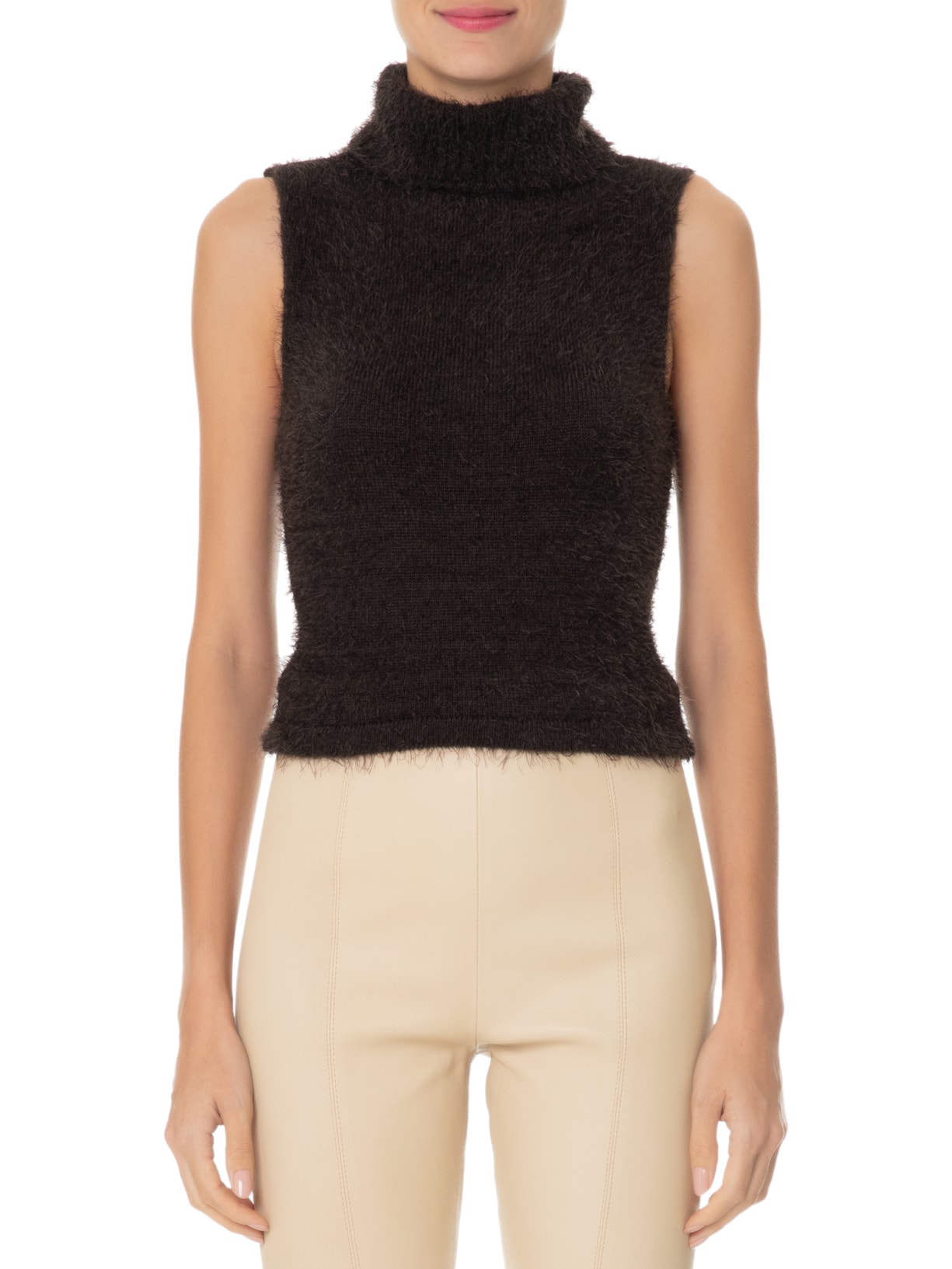 Blusa feminina Gola Alta Em Tricot Marrom '2Essential