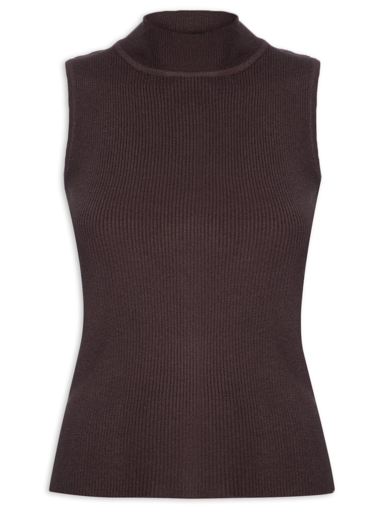 Blusa Feminina Gola Alta Em Tricot - Marrom