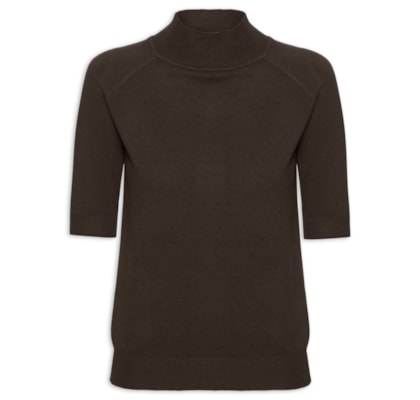 Blusa Feminina Gola Alta Em Tricot - Marrom
