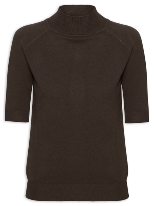 Blusa Feminina Gola Alta Em Tricot - Marrom