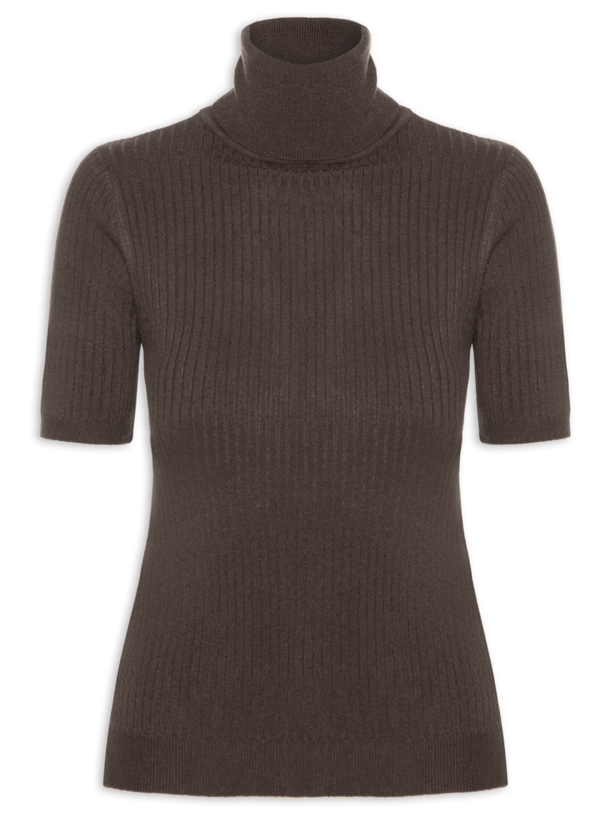 Blusa Feminina Gola Alta Em Tricot Marrom '2Essential