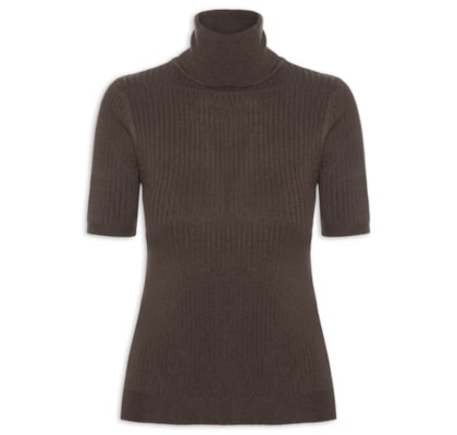 Blusa Feminina Gola Alta Em Tricot - Marrom