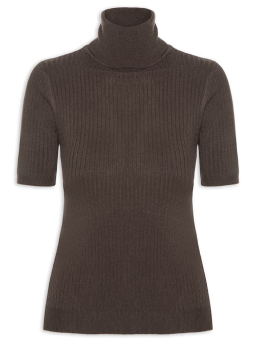Blusa Feminina Gola Alta Em Tricot - Marrom