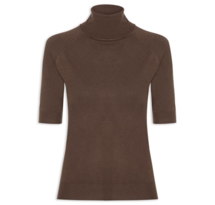 Blusa Feminina Gola Alta Em Tricot - Marrom