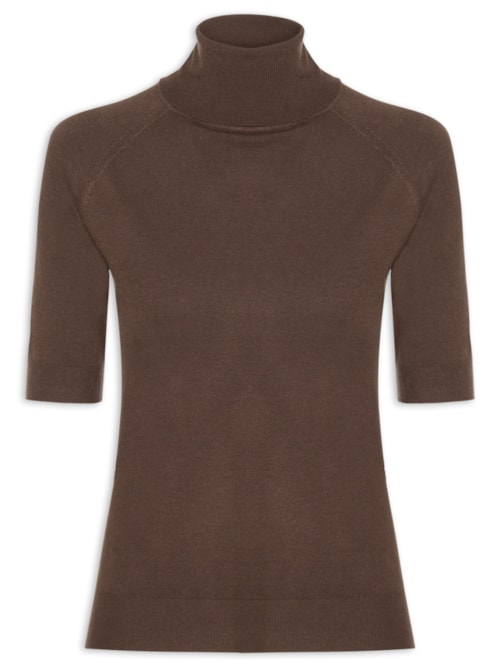 Blusa Feminina Gola Alta Em Tricot - Marrom
