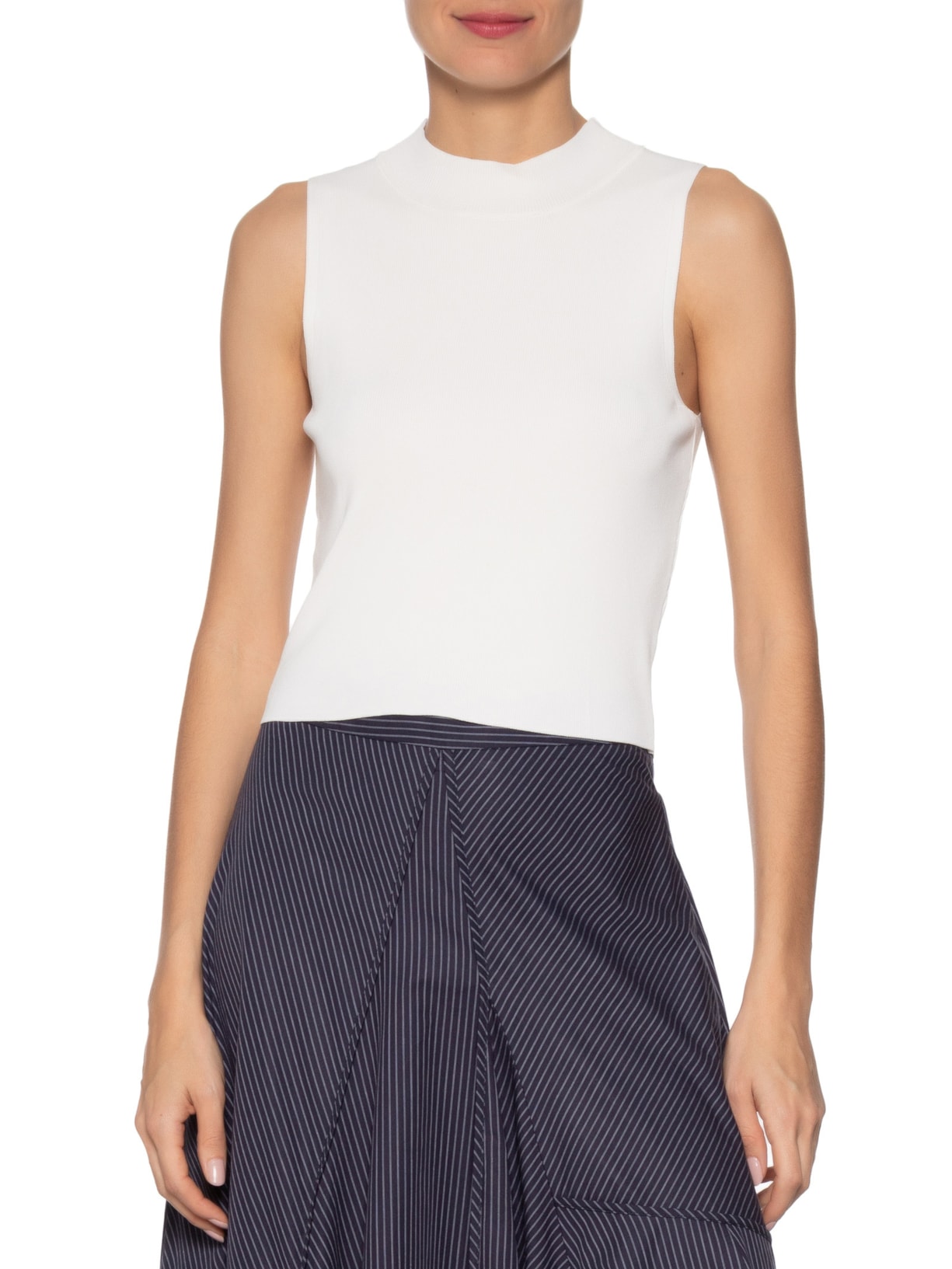 Blusa Feminina Gola Alta Em Tricot Off White '2Essential